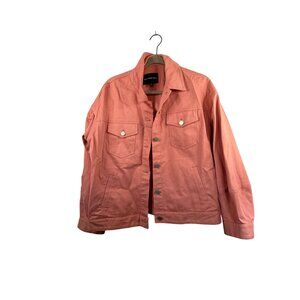 Who What Wear Coral Pink Denim Jacket Large Button-Down Front Long Sleeve